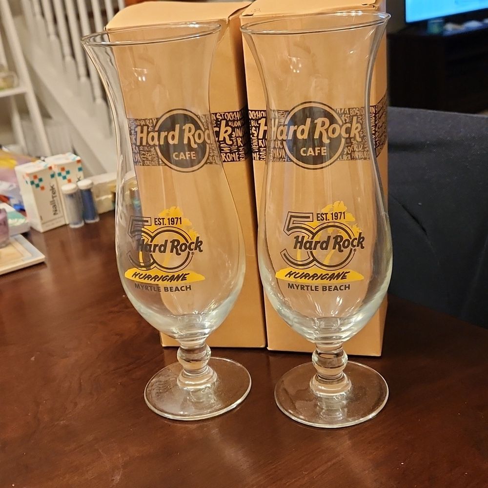 Hard Rock Café Set of 2 Myrtle Beach 50th Anniversary Hurricane Glasses w/ Boxes